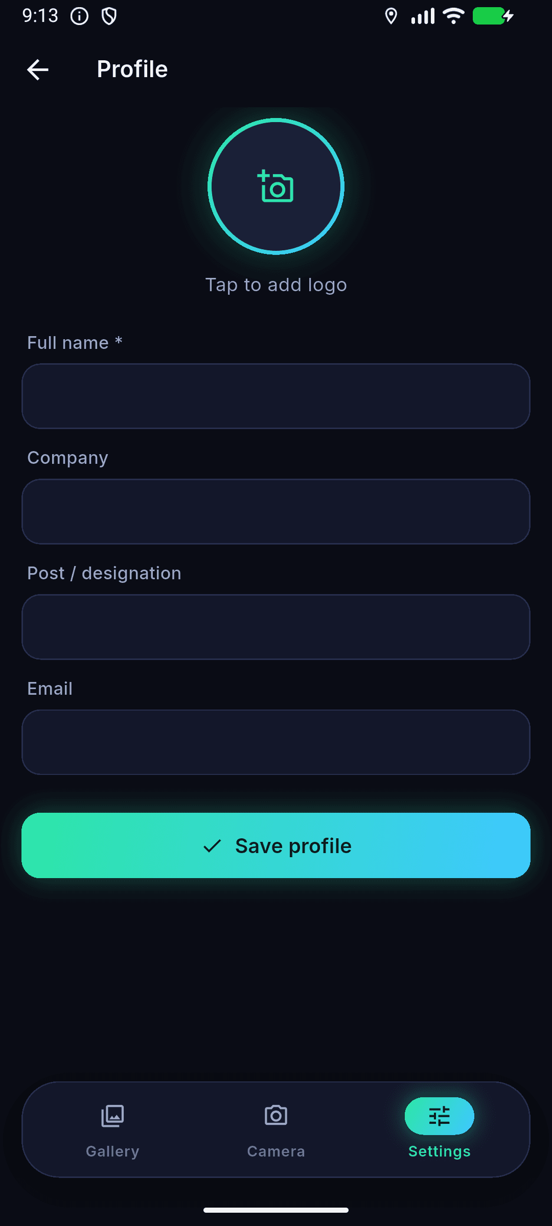 Settings screen
